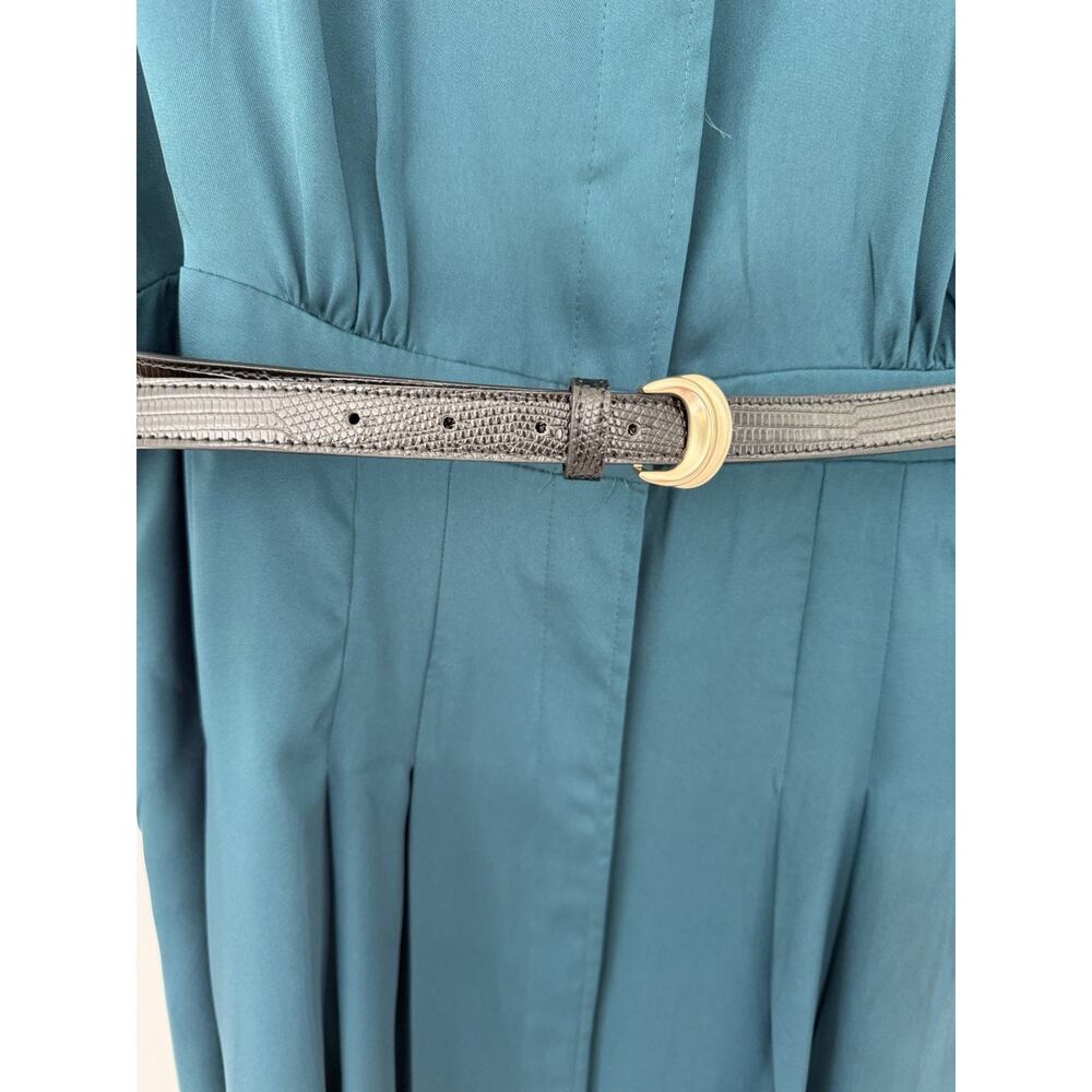 NWT Donna Karan New York Dress 8 Teal Belted Pleated Midi Shirt Dress Cocktail - Picture 5 of 10